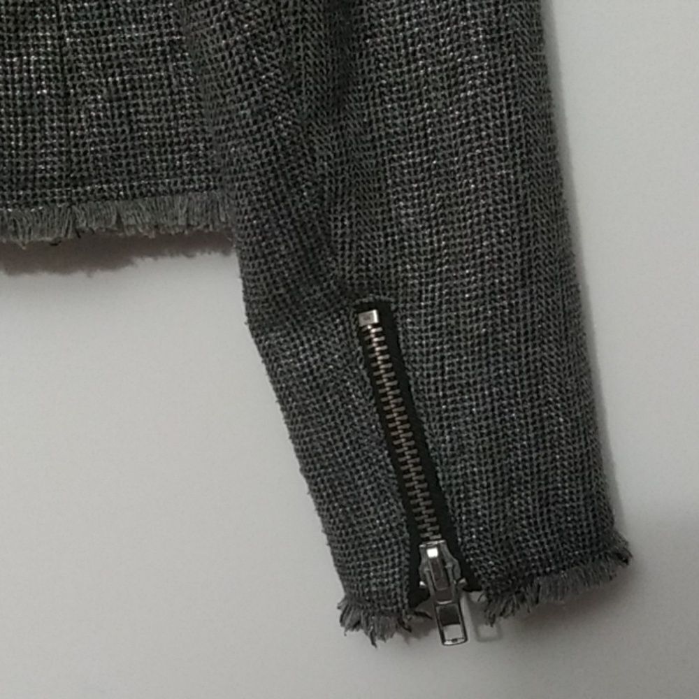 MNG Casual Black & Silver Moto Tweed Jacket XS - Picture 7 of 8